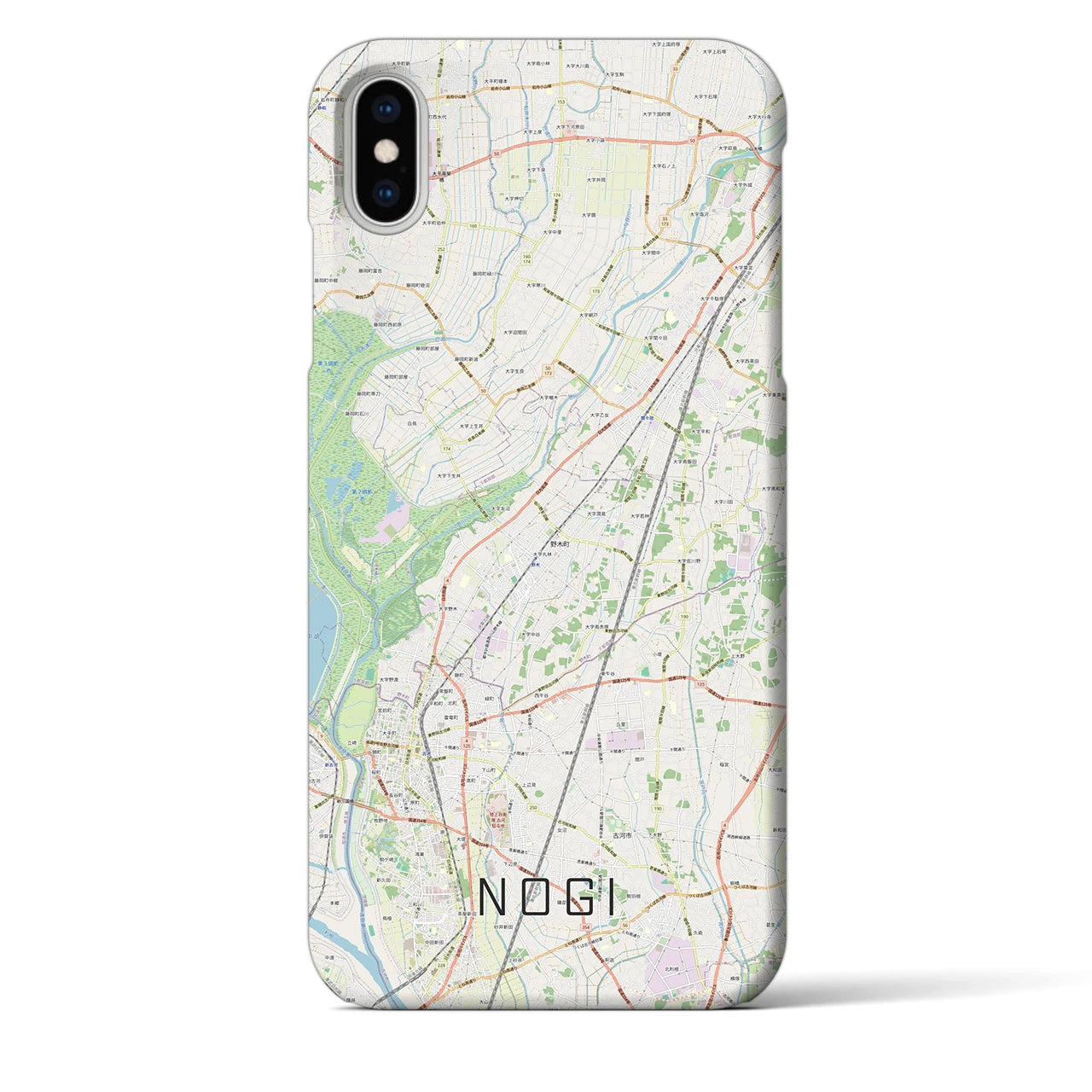 【野木（栃木県）】地図柄iPhoneケース（バックカバータイプ）ナチュラル・iPhone XS Max 用