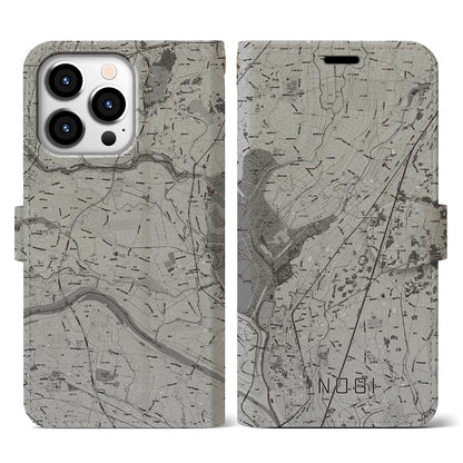 【野木（栃木県）】地図柄iPhoneケース（手帳タイプ）モノトーン・iPhone 13 Pro 用