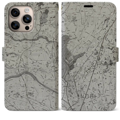 【野木（栃木県）】地図柄iPhoneケース（手帳タイプ）モノトーン・iPhone 16 Plus 用