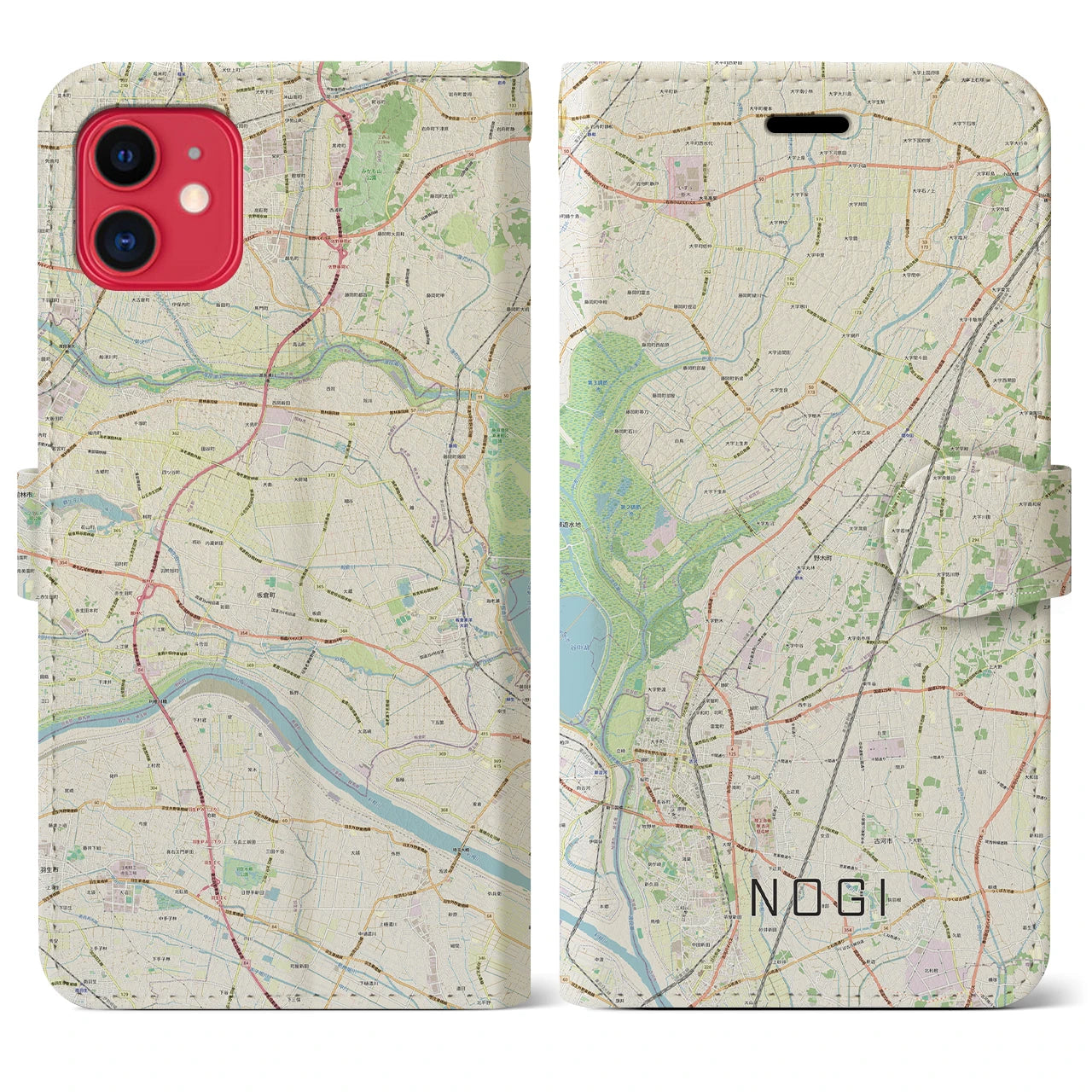 【野木（栃木県）】地図柄iPhoneケース（手帳タイプ）ナチュラル・iPhone 11 用