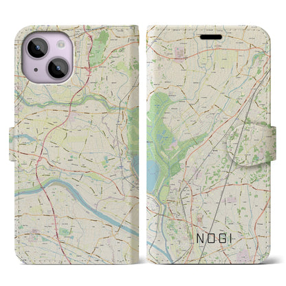 【野木（栃木県）】地図柄iPhoneケース（手帳タイプ）ナチュラル・iPhone 14 用