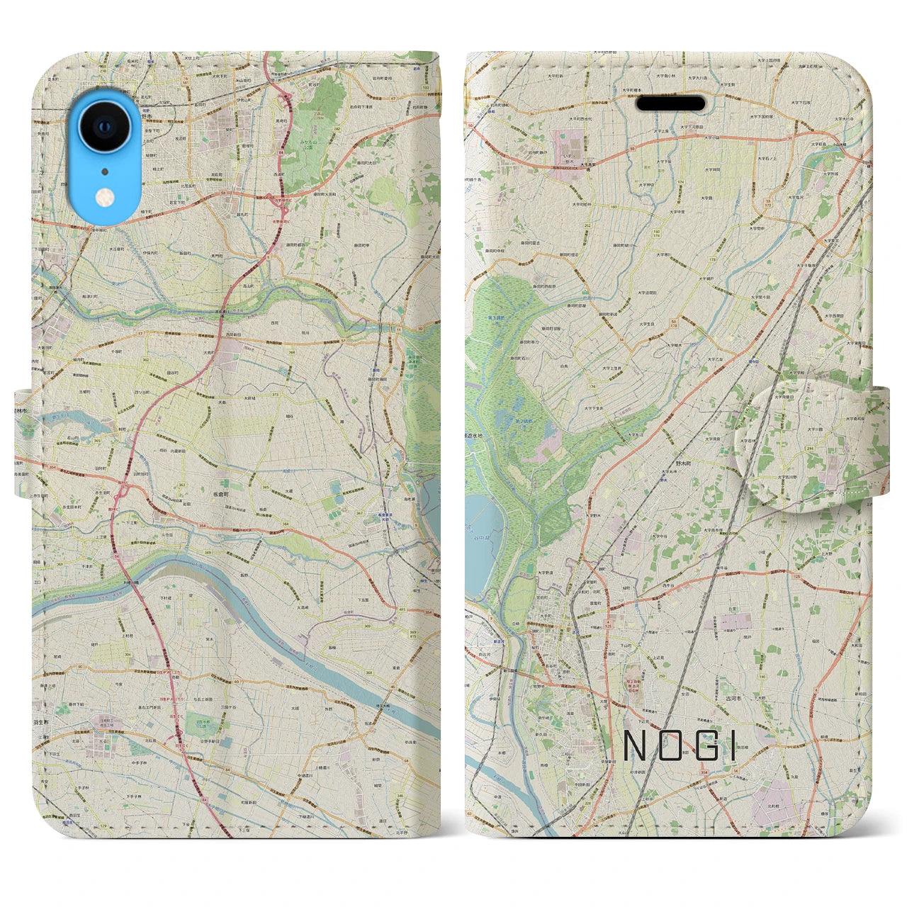 【野木（栃木県）】地図柄iPhoneケース（手帳タイプ）ナチュラル・iPhone XR 用