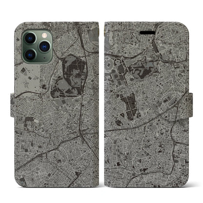 【乃木坂（東京都）】地図柄iPhoneケース（手帳タイプ）モノトーン・iPhone 11 Pro 用