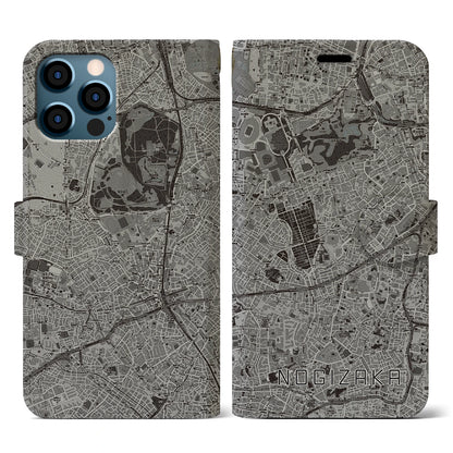 【乃木坂（東京都）】地図柄iPhoneケース（手帳タイプ）モノトーン・iPhone 12 / 12 Pro 用
