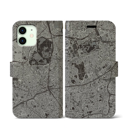 【乃木坂（東京都）】地図柄iPhoneケース（手帳タイプ）モノトーン・iPhone 12 mini 用