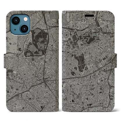 【乃木坂（東京都）】地図柄iPhoneケース（手帳タイプ）モノトーン・iPhone 13 用