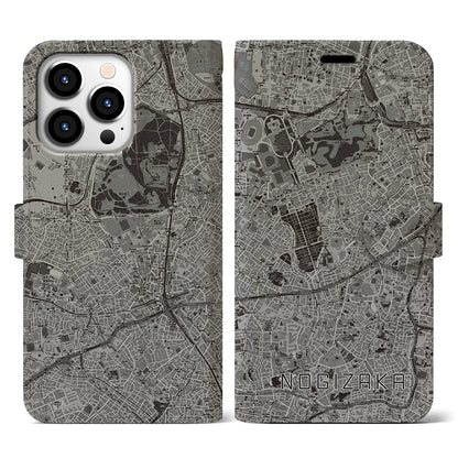 【乃木坂（東京都）】地図柄iPhoneケース（手帳タイプ）モノトーン・iPhone 13 Pro 用