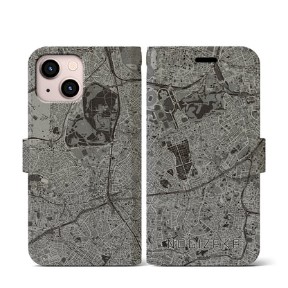 【乃木坂（東京都）】地図柄iPhoneケース（手帳タイプ）モノトーン・iPhone 13 mini 用