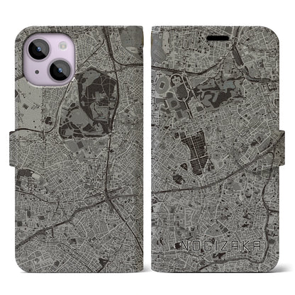 【乃木坂（東京都）】地図柄iPhoneケース（手帳タイプ）モノトーン・iPhone 14 用