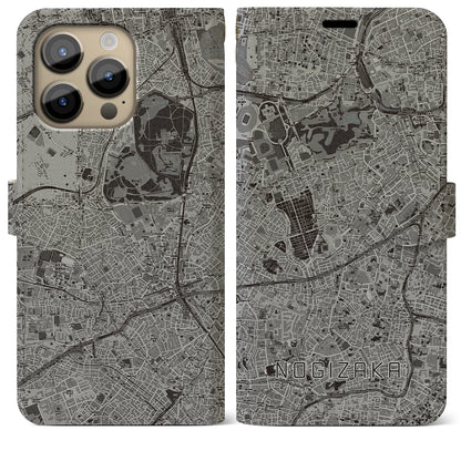 【乃木坂（東京都）】地図柄iPhoneケース（手帳タイプ）モノトーン・iPhone 14 Pro Max 用