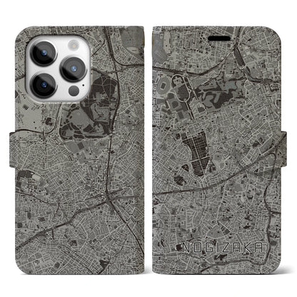 【乃木坂（東京都）】地図柄iPhoneケース（手帳タイプ）モノトーン・iPhone 14 Pro 用