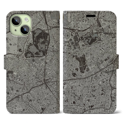 【乃木坂（東京都）】地図柄iPhoneケース（手帳タイプ）モノトーン・iPhone 15 用