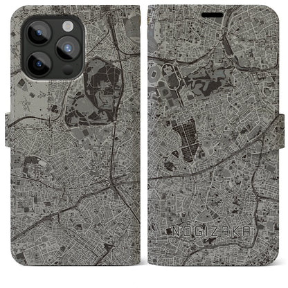 【乃木坂（東京都）】地図柄iPhoneケース（手帳タイプ）モノトーン・iPhone 15 Pro Max 用