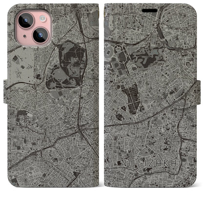 【乃木坂（東京都）】地図柄iPhoneケース（手帳タイプ）モノトーン・iPhone 15 Plus 用