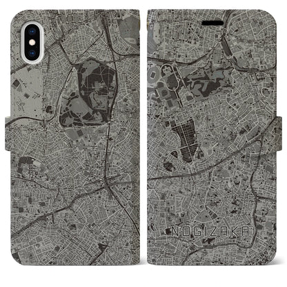 【乃木坂（東京都）】地図柄iPhoneケース（手帳タイプ）モノトーン・iPhone XS Max 用