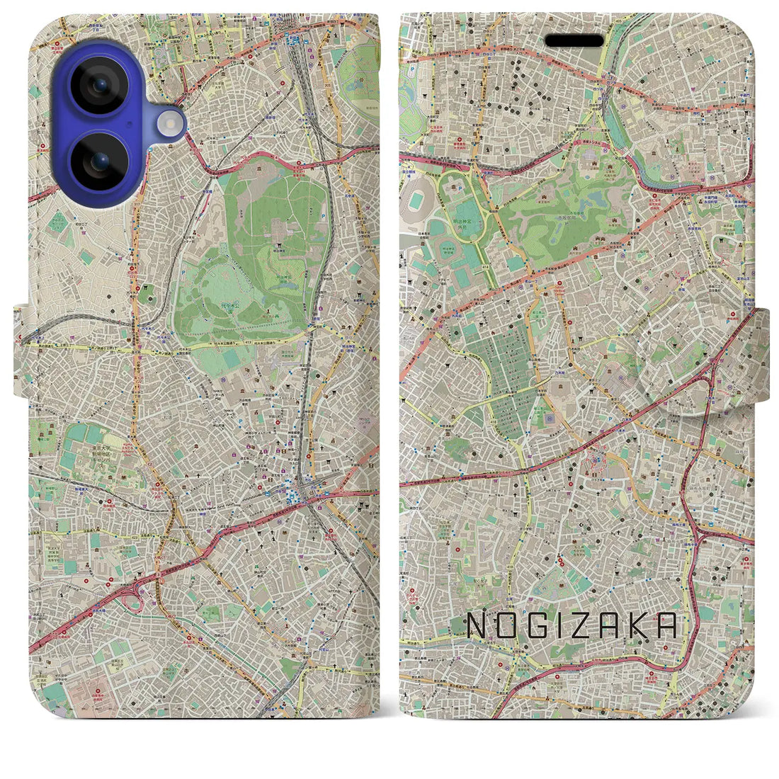 【乃木坂(東京都)】地図柄iPhoneケース(手帳タイプ)ナチュラル・iPhone 16 Pro Max 用