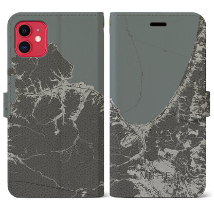 【野辺地（青森県）】地図柄iPhoneケース（手帳タイプ）モノトーン・iPhone 11 用