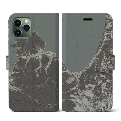 【野辺地（青森県）】地図柄iPhoneケース（手帳タイプ）モノトーン・iPhone 11 Pro 用