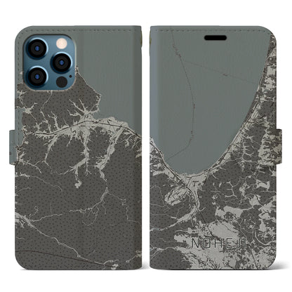 【野辺地（青森県）】地図柄iPhoneケース（手帳タイプ）モノトーン・iPhone 12 / 12 Pro 用