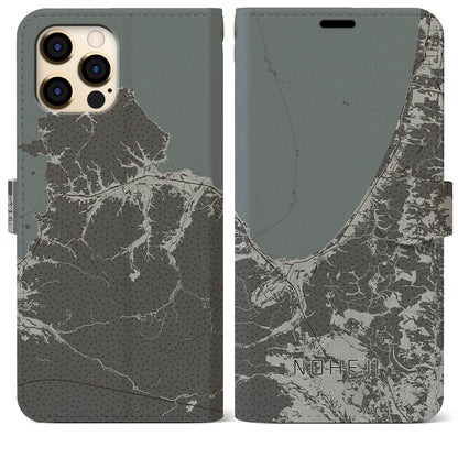 【野辺地（青森県）】地図柄iPhoneケース（手帳タイプ）モノトーン・iPhone 12 Pro Max 用