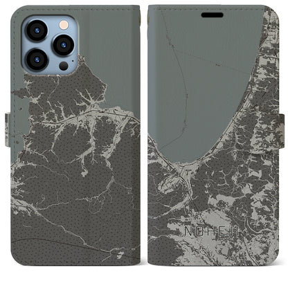 【野辺地（青森県）】地図柄iPhoneケース（手帳タイプ）モノトーン・iPhone 13 Pro Max 用