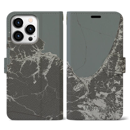 【野辺地（青森県）】地図柄iPhoneケース（手帳タイプ）モノトーン・iPhone 13 Pro 用