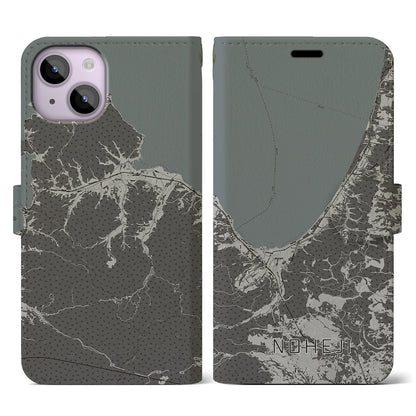【野辺地（青森県）】地図柄iPhoneケース（手帳タイプ）モノトーン・iPhone 14 用