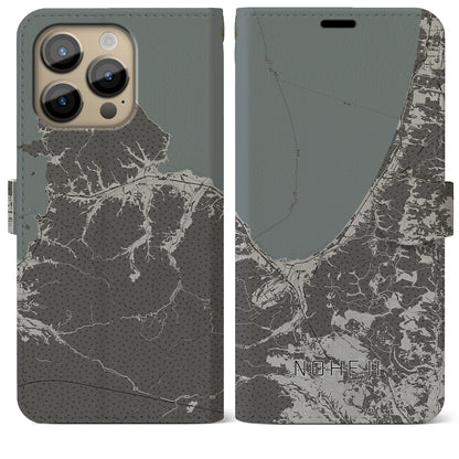 【野辺地（青森県）】地図柄iPhoneケース（手帳タイプ）モノトーン・iPhone 14 Pro Max 用