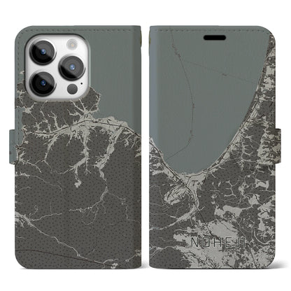 【野辺地（青森県）】地図柄iPhoneケース（手帳タイプ）モノトーン・iPhone 14 Pro 用