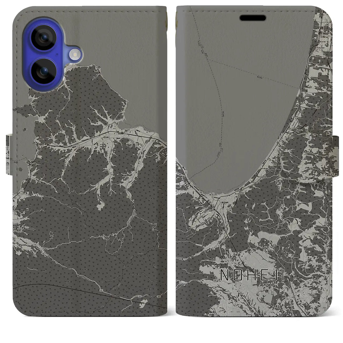 【野辺地(青森県)】地図柄iPhoneケース(手帳タイプ)モノトーン・iPhone 16 Pro Max 用