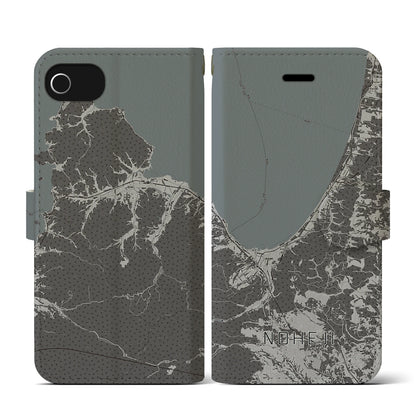 【野辺地（青森県）】地図柄iPhoneケース（手帳タイプ）モノトーン・iPhone SE（第3 / 第2世代） / 8 / 7 / 6s / 6 用