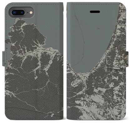 【野辺地（青森県）】地図柄iPhoneケース（手帳タイプ）モノトーン・iPhone 8Plus /7Plus / 6sPlus / 6Plus 用