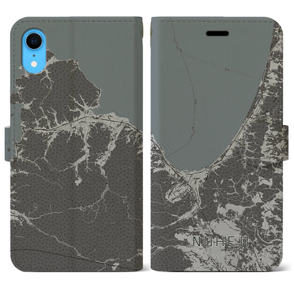 【野辺地（青森県）】地図柄iPhoneケース（手帳タイプ）モノトーン・iPhone XR 用