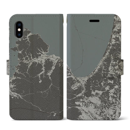 【野辺地（青森県）】地図柄iPhoneケース（手帳タイプ）モノトーン・iPhone XS / X 用