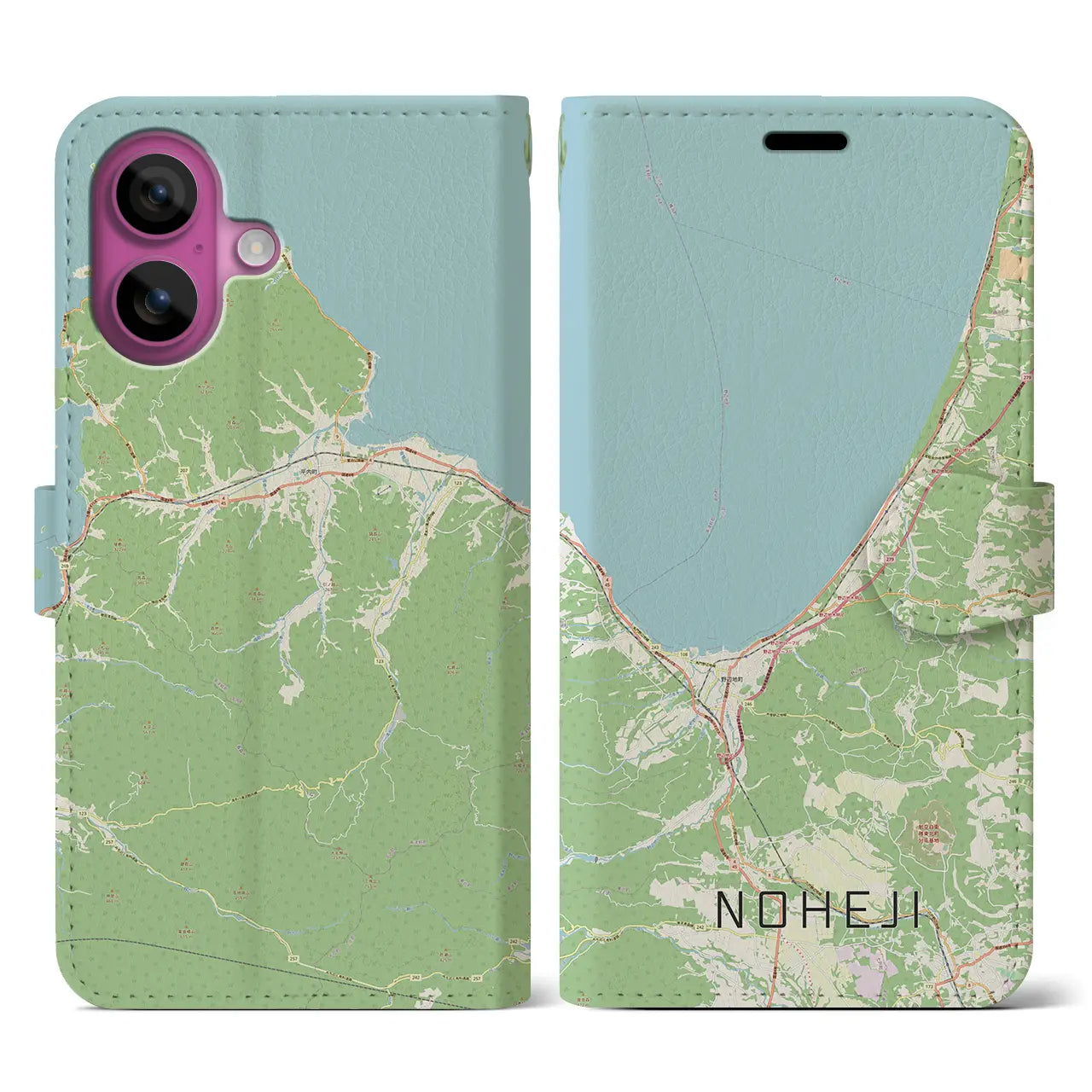 【野辺地（青森県）】地図柄iPhoneケース（手帳タイプ）ナチュラル・iPhone 16 Pro 用