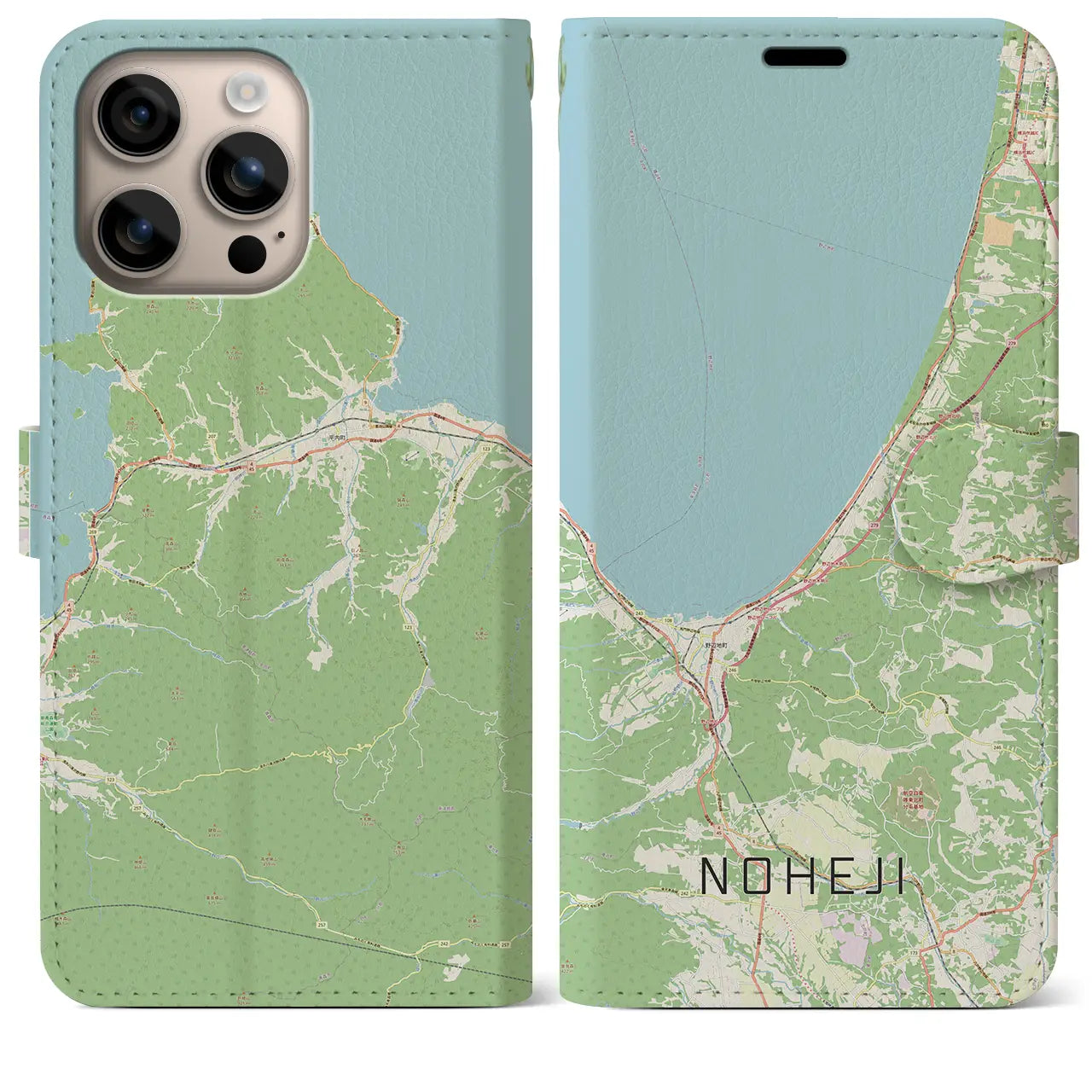 【野辺地（青森県）】地図柄iPhoneケース（手帳タイプ）ナチュラル・iPhone 16 Plus 用