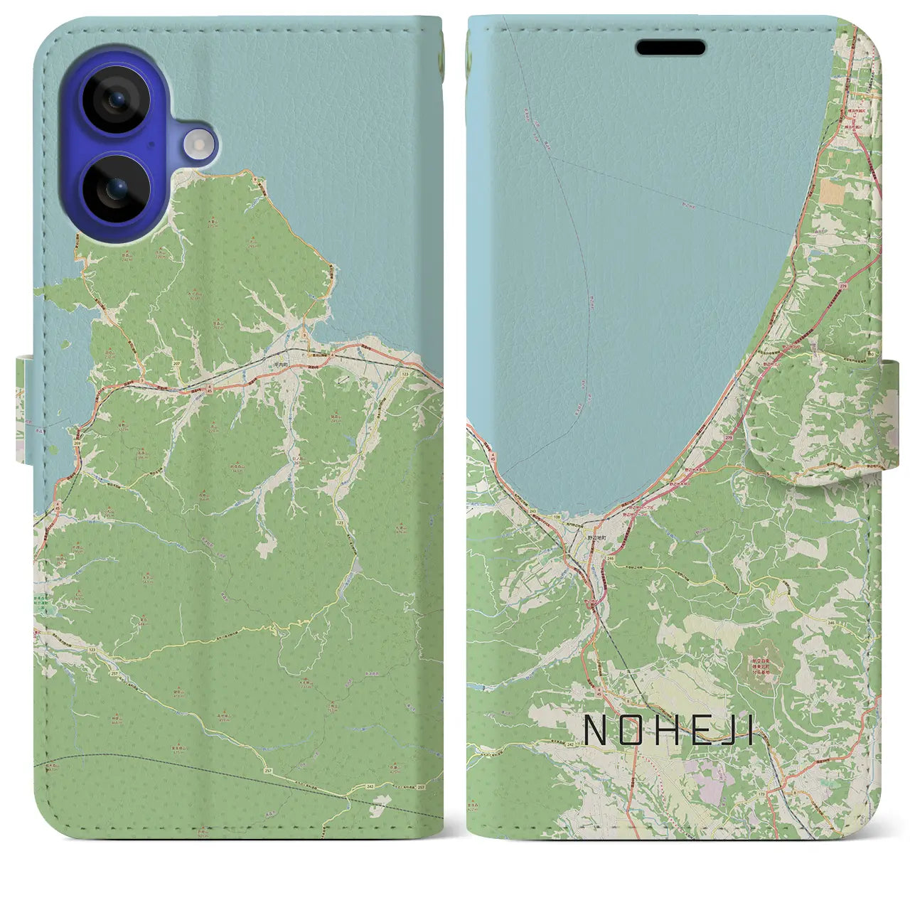 【野辺地（青森県）】地図柄iPhoneケース（手帳タイプ）ナチュラル・iPhone 16 Pro Max 用