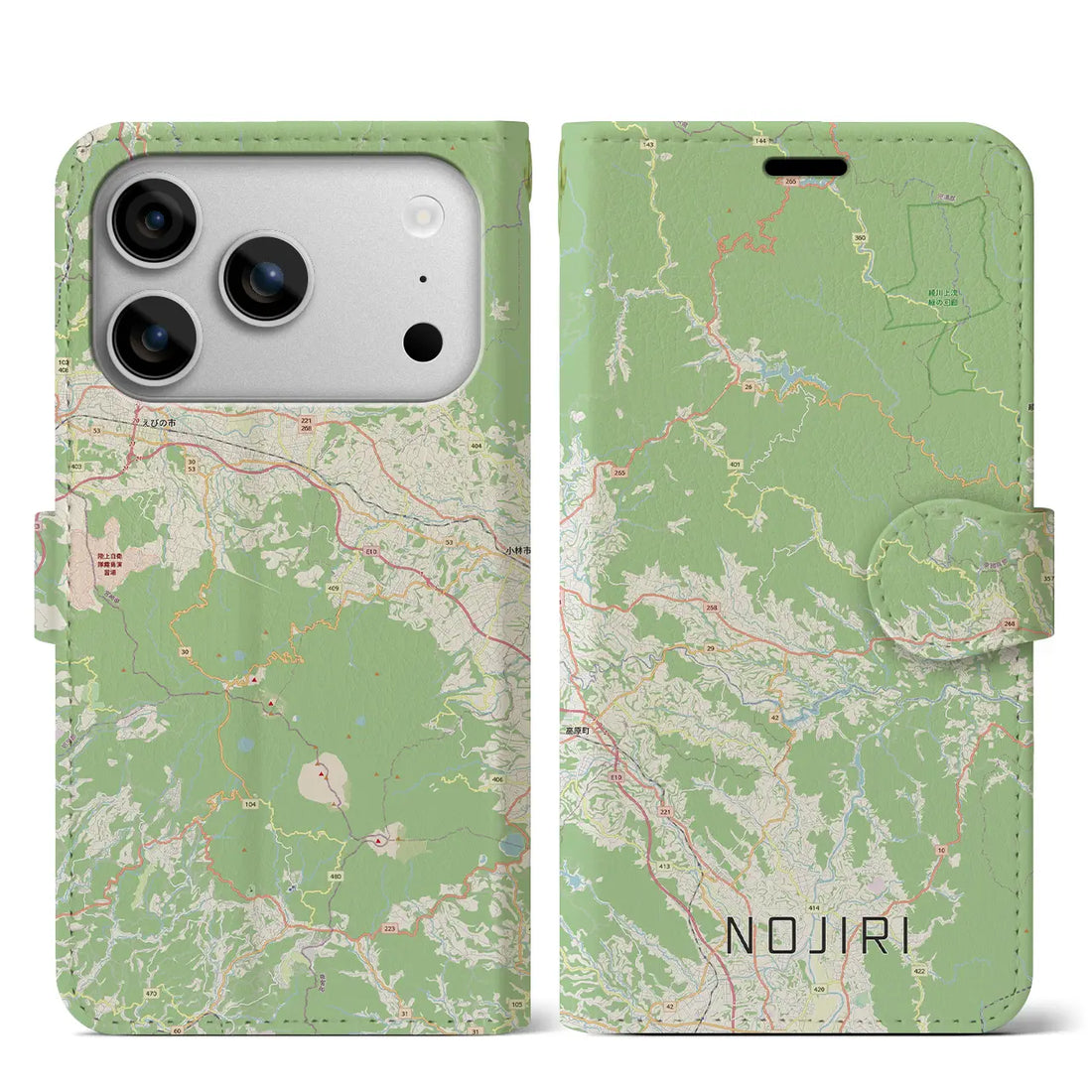 【野尻(宮崎県)】地図柄iPhoneケース(手帳タイプ)モノトーン・iPhone 17 Pro Max 用