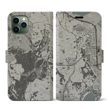 【能見台（神奈川県）】地図柄iPhoneケース（手帳タイプ）モノトーン・iPhone 11 Pro 用