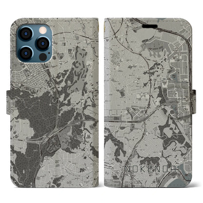 【能見台（神奈川県）】地図柄iPhoneケース（手帳タイプ）モノトーン・iPhone 12 / 12 Pro 用