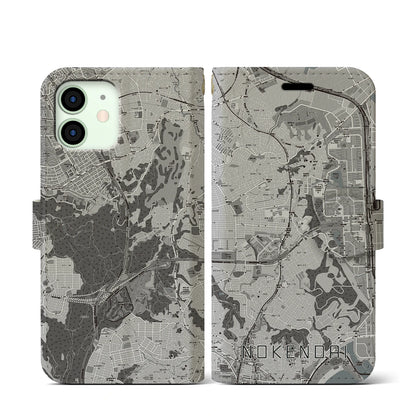 【能見台（神奈川県）】地図柄iPhoneケース（手帳タイプ）モノトーン・iPhone 12 mini 用