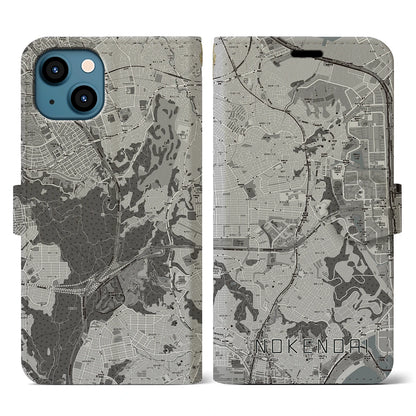 【能見台（神奈川県）】地図柄iPhoneケース（手帳タイプ）モノトーン・iPhone 13 用