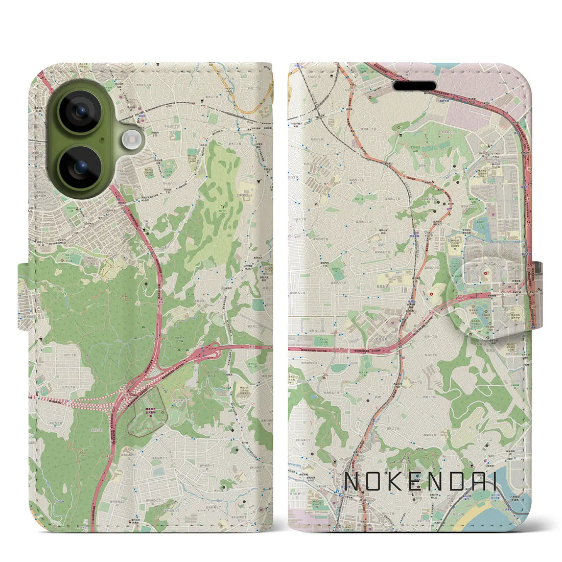 【能見台（神奈川県）】地図柄iPhoneケース（手帳タイプ）ナチュラル・iPhone 17 Pro Max 用