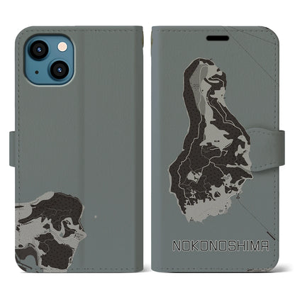 【能古島（福岡県）】地図柄iPhoneケース（手帳タイプ）モノトーン・iPhone 13 用