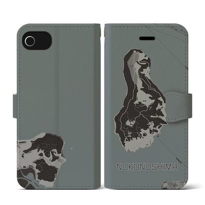 【能古島（福岡県）】地図柄iPhoneケース（手帳タイプ）モノトーン・iPhone SE（第3 / 第2世代） / 8 / 7 / 6s / 6 用