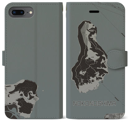 【能古島（福岡県）】地図柄iPhoneケース（手帳タイプ）モノトーン・iPhone 8Plus /7Plus / 6sPlus / 6Plus 用