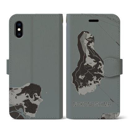 【能古島（福岡県）】地図柄iPhoneケース（手帳タイプ）モノトーン・iPhone XS / X 用