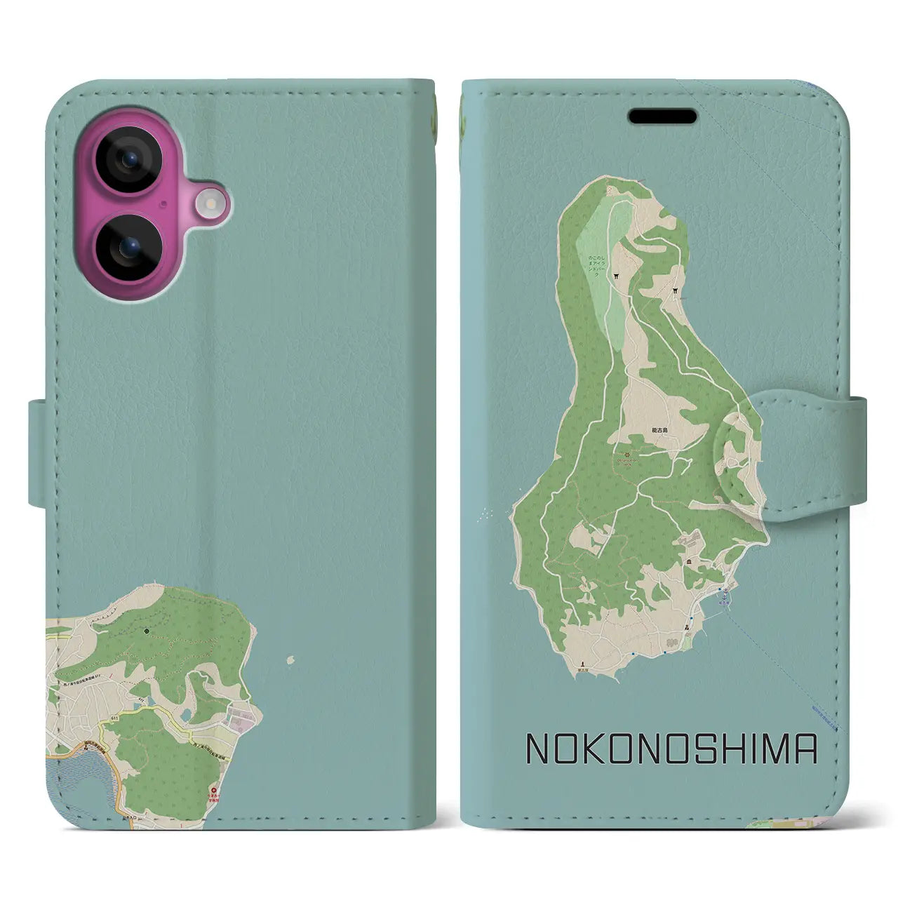 【能古島（福岡県）】地図柄iPhoneケース（手帳タイプ）ナチュラル・iPhone 16 Pro 用