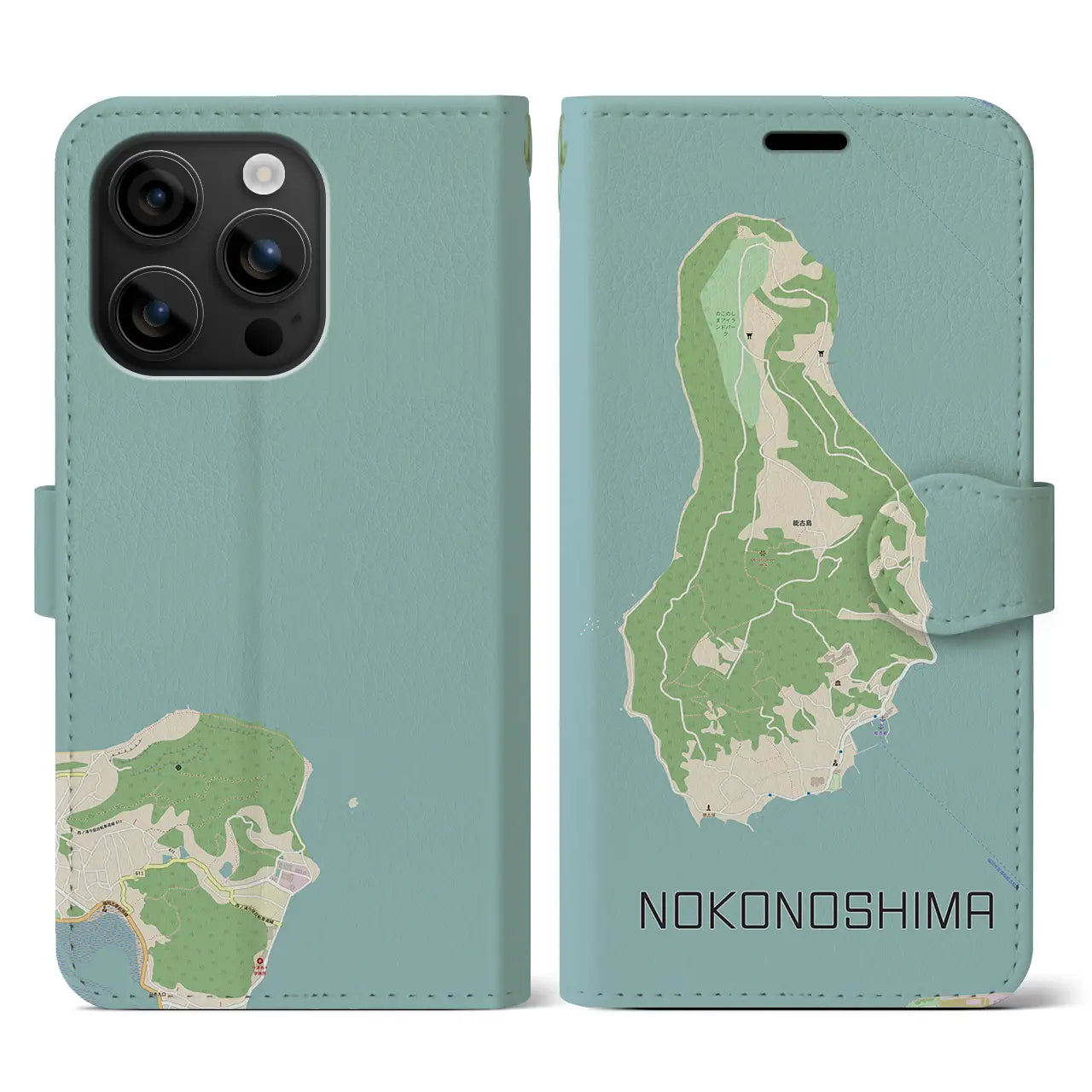 【能古島（福岡県）】地図柄iPhoneケース（手帳タイプ）ナチュラル・iPhone 16 用