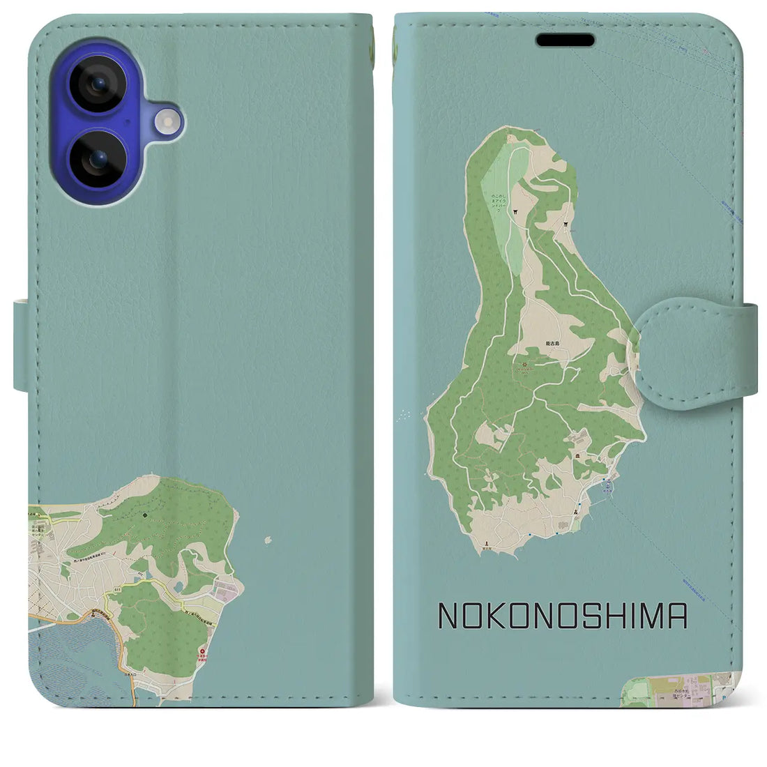 【能古島（福岡県）】地図柄iPhoneケース（手帳タイプ）ナチュラル・iPhone 16 Pro Max 用